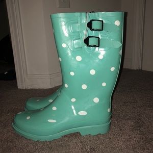 Turquoise Polka Dot Rainboots